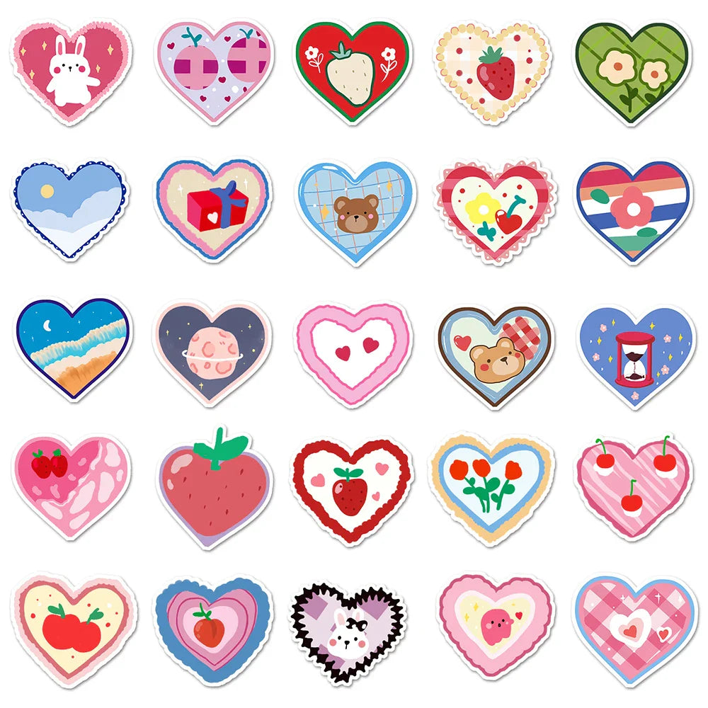 10/30/50PCS Pink Love Stickers Cartoon Heart Decals Decoration DIY Notebook Phone Skateboard Bike Laptop Fridge Kids Sticker Toy (ONLINE ORDER ONLY)
