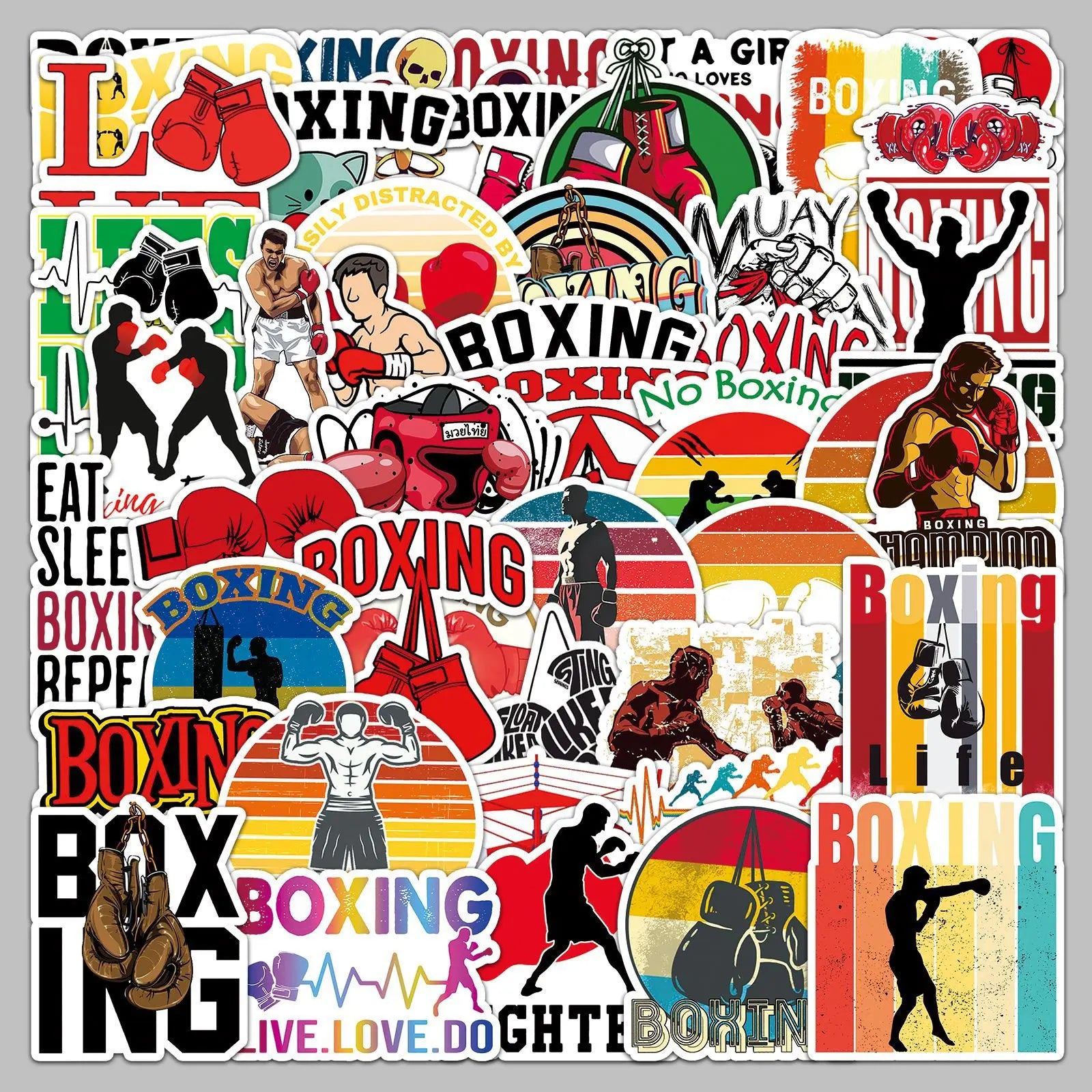 50pcs Boxing Sports Graffiti Stickers for Helmet, Wall, Desktop Decoration (ONLINE ORDER ONLY)