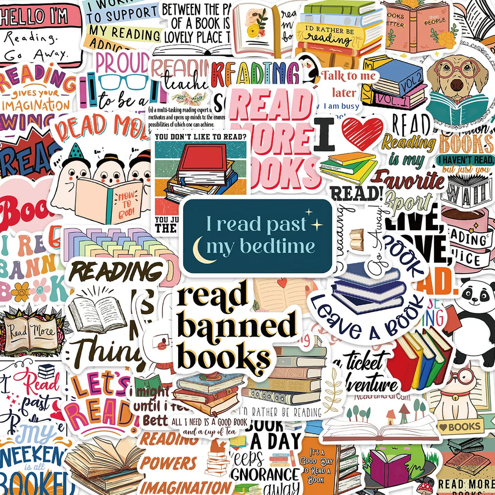 50PCS Vintage Reading Book Stickers for Kids DIY Notebook Luggage Cup Laptop Decals (Online Order Only)