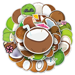 50PCS Summer Fruit Coconut Stickers for Phone Suitcase Scrapbook Scrapbooking Material Hawaii Sticker DIY Sticker (Online Order Only)