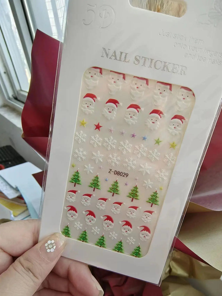 Cute Deer Christmas Nail Stickers 5D Embossed Elk Star Gingerbread Man Snowflake Santa Claus Holly DIY Winter Engraved Manicure* (ONLINE ORDER ONLY)