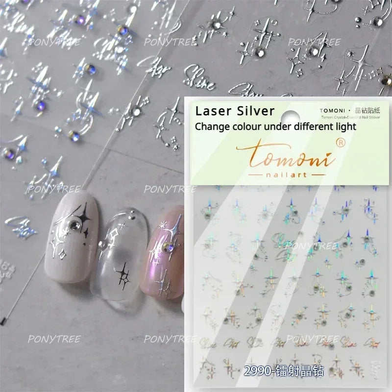 Romantic Purple Star Moon Butterfly Bowknot Retro Water Drop Gem Starburst Adhesive Nail Art Stickers Starlight Manicure Decals (ONLINE ORDER ONLY)