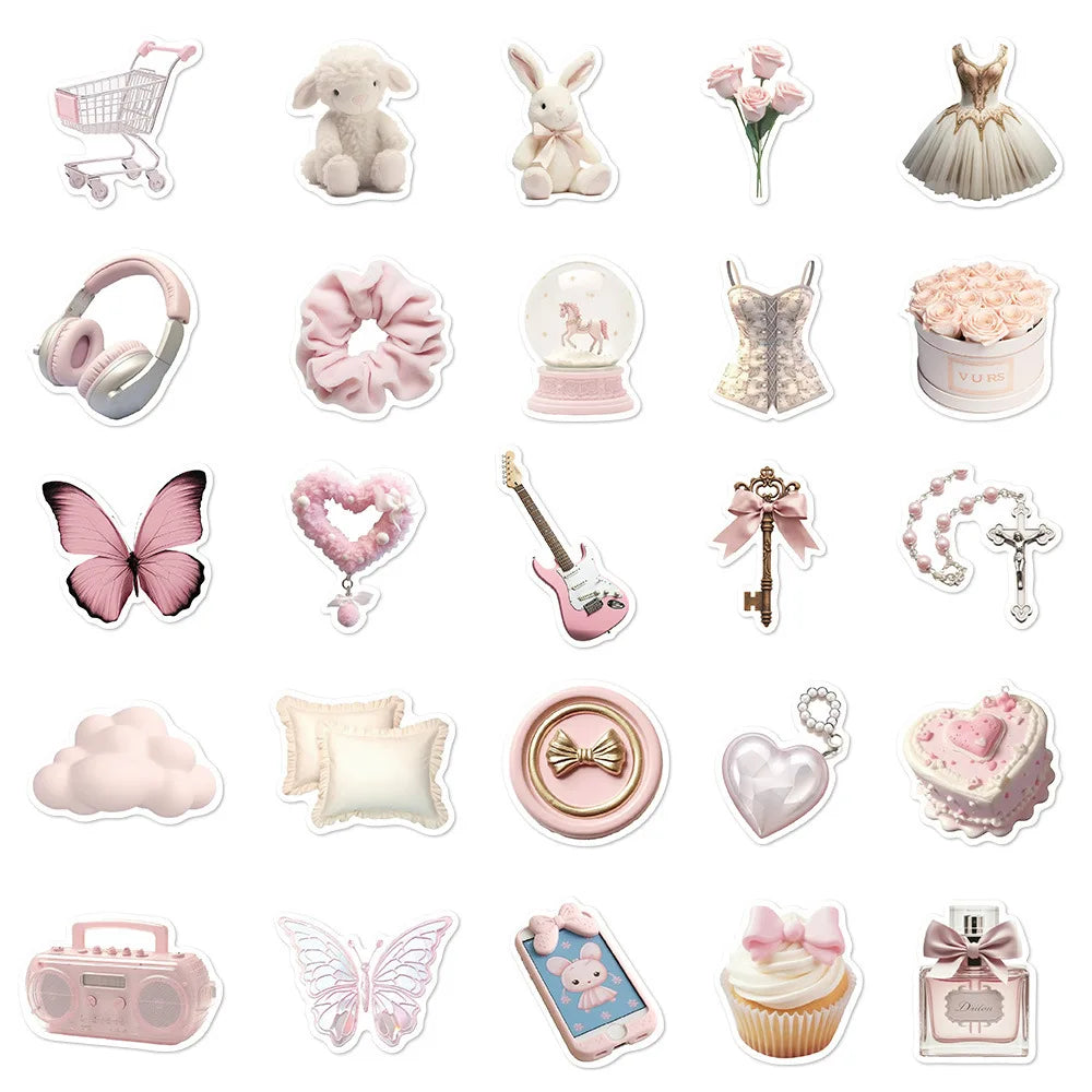 10/30/50PCS Ins Style Ballet Pink Girls Stickers Decoration DIY Scrapbook Phone Fridge Suitcase Skateboard Car Wall Decals Toys (ONLINE ORDER ONLY)