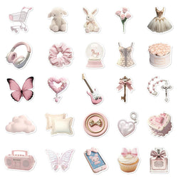 10/30/50PCS Ins Style Ballet Pink Girls Stickers Decoration DIY Scrapbook Phone Fridge Suitcase Skateboard Car Wall Decals Toys (ONLINE ORDER ONLY)
