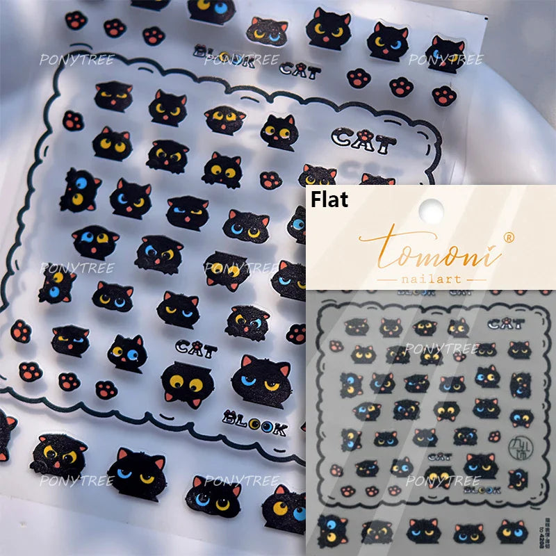 Small Animals Meeting Dog Cat Kitten Bowknot Cherry Butterfly Wreath Paw Star Hat Self Adhesive Nail Art Stickers Manicure Decal (ONLINE ORDER ONLY)