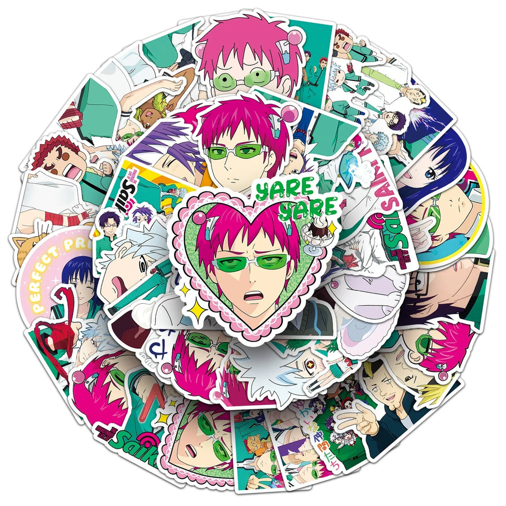 50Pcs MINISO Saiki Kusuo Waterproof Vinyl Stickers for Skateboard Snowboard Decal (Online Order Only)