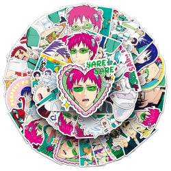50Pcs MINISO Saiki Kusuo Waterproof Vinyl Stickers for Skateboard Snowboard Decal (Online Order Only)