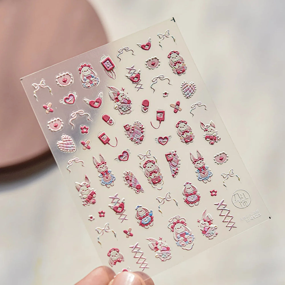 Bunny Love Heart Rabbit Nurse Cut Wound Bowknot Pill Flower Medicine Treatment Self Adhesive Nail Art Stickers Manicure Decals (ONLINE ORDER ONLY)