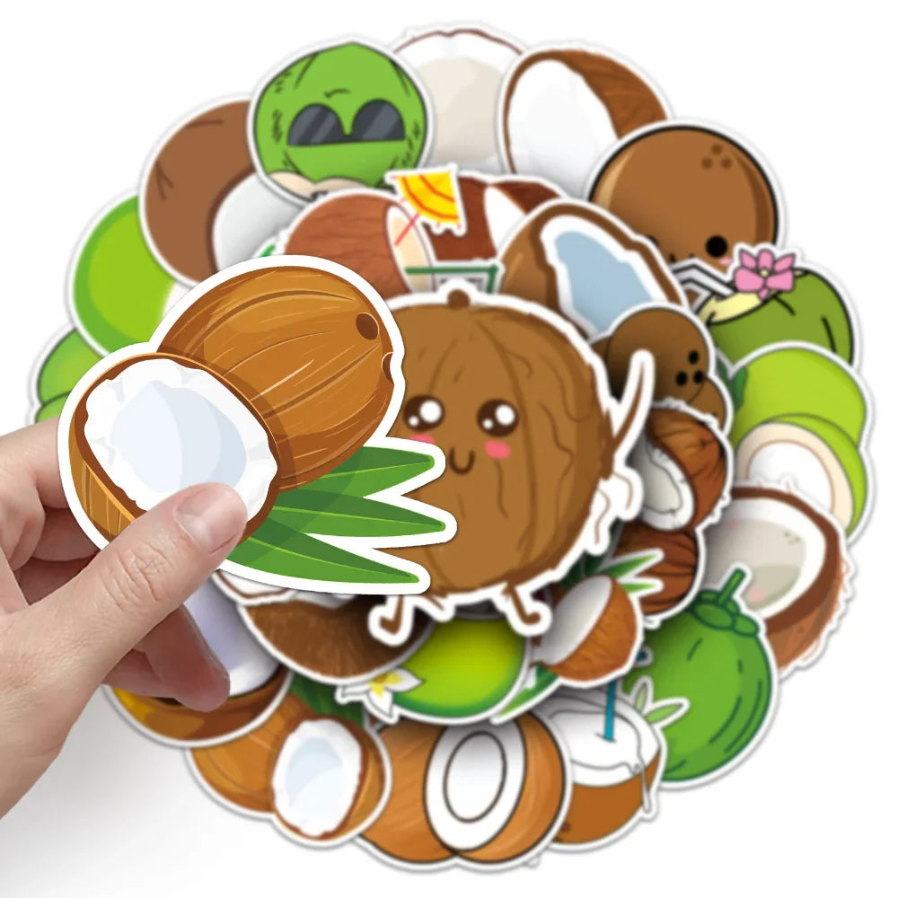 50PCS Summer Fruit Coconut Stickers for Phone Suitcase Scrapbook Scrapbooking Material Hawaii Sticker DIY Sticker (Online Order Only)