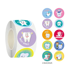 500pcs Cute Cartoon Dental Tooth Shaped Stickers Roll Teeth Health Graffiti Decal Toy DIY Scrapbook Phone Car Waterproof Sticker (Online Order Only)