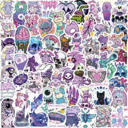 10/30/65PCS Cute Purple Gothic Halloween Skull Cartoon Sticker DIY Laptop Luggage Skateboard Graffiti Decals Fun for Toy Gift (ONLINE ORDER ONLY)
