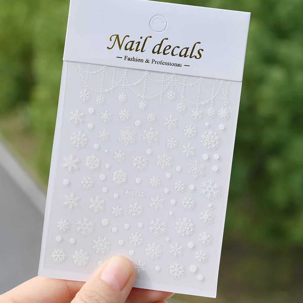 Winter Xmas 3D Nail Sticker Snowflake Flower Winter Decals Nail Stickers Cartoon Bird Santa Penguin Elk Slider New Year Manicure (ONLINE ORDER ONLY)