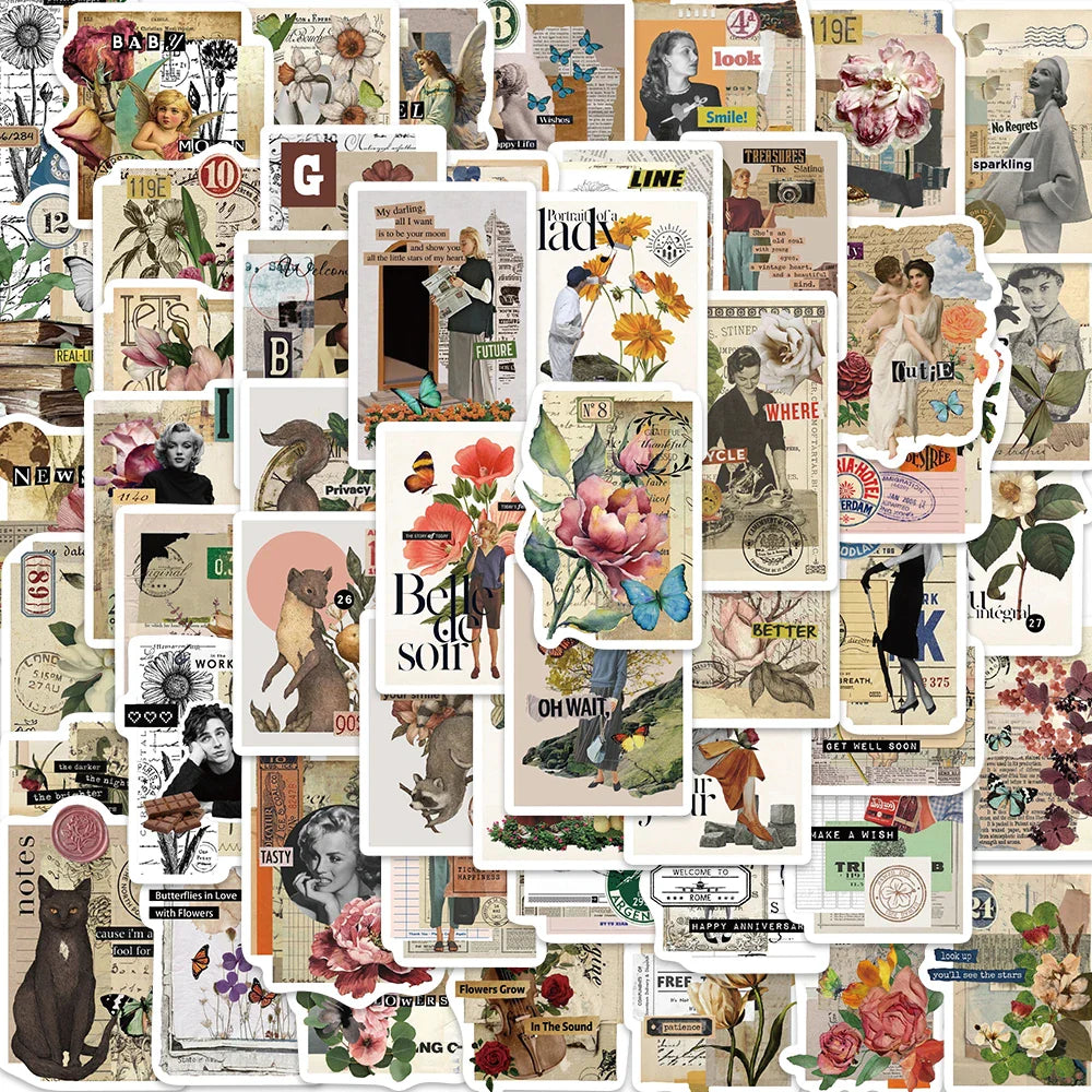 53PCS Sticky Note Stickers Vintage Retro DIY Diary Sticker For Laptop Luggage Skateboard Graffiti Decals Fun Classic Toy (ONLINE ORDER ONLY)