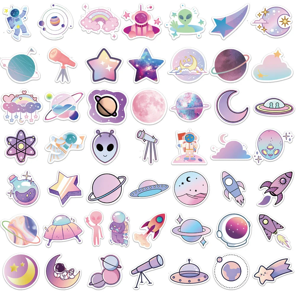 10/30/50PCS Cute Cartoon Dream Gradient Planet Outer Space Stickers For Kids Motorcycle Phone Fridge Notebook Wall Decals Toys (ONLINE ORDER ONLY)