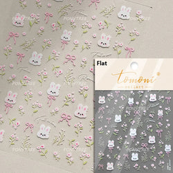 Flower Garland Lovely Bunny Rabbit Floral Wreath Bowknot Frame Spring Charm Heart 5D Adhesive Nail Art Stickers Manicure Decals (ONLINE ORDER ONLY)