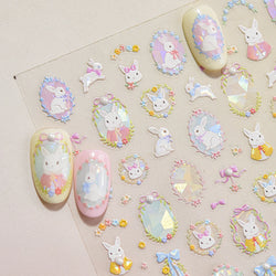 Flower Garland Lovely Bunny Rabbit Floral Wreath Bowknot Frame Spring Charm Heart 5D Adhesive Nail Art Stickers Manicure Decals (ONLINE ORDER ONLY)