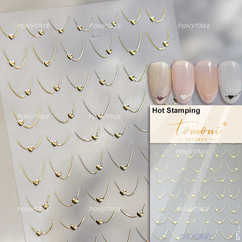 Mini Love Heart Arc Curved Line French Style Minimalist Colourful Self-adhesive Nail Art Decorations Stickers Manicure Decals (Online Order Only)
