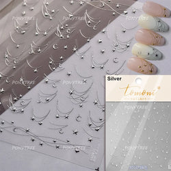 Colourful Star Moon Curved Line Arc Necklace Love Heart Hanging in The Air Starry Night Adhesive Nail Art Sticker Manicure Decal (Online Order Only)