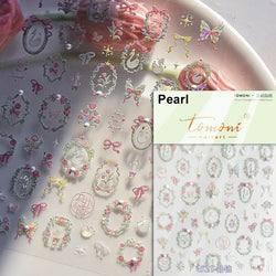 Chic Retro Rose Photo Frame Dried Flower Petal Self Adhesive Nail Art Stickers 5D Hot Stamping Relief Rhinestone Manicure Decals (Online Order Only)