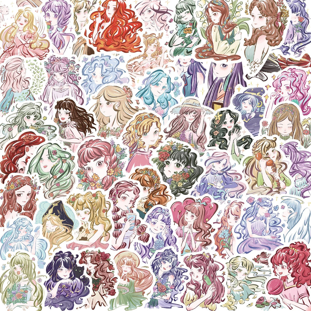 55PCS Cartoon Girl Stickers Aesthetic Decorative for Luggage, Cup, Guitar, Laptop, Phone, Notebook (ONLINE ORDER ONLY)