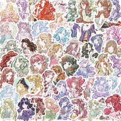 55PCS Cartoon Girl Stickers Aesthetic Decorative for Luggage, Cup, Guitar, Laptop, Phone, Notebook (ONLINE ORDER ONLY)