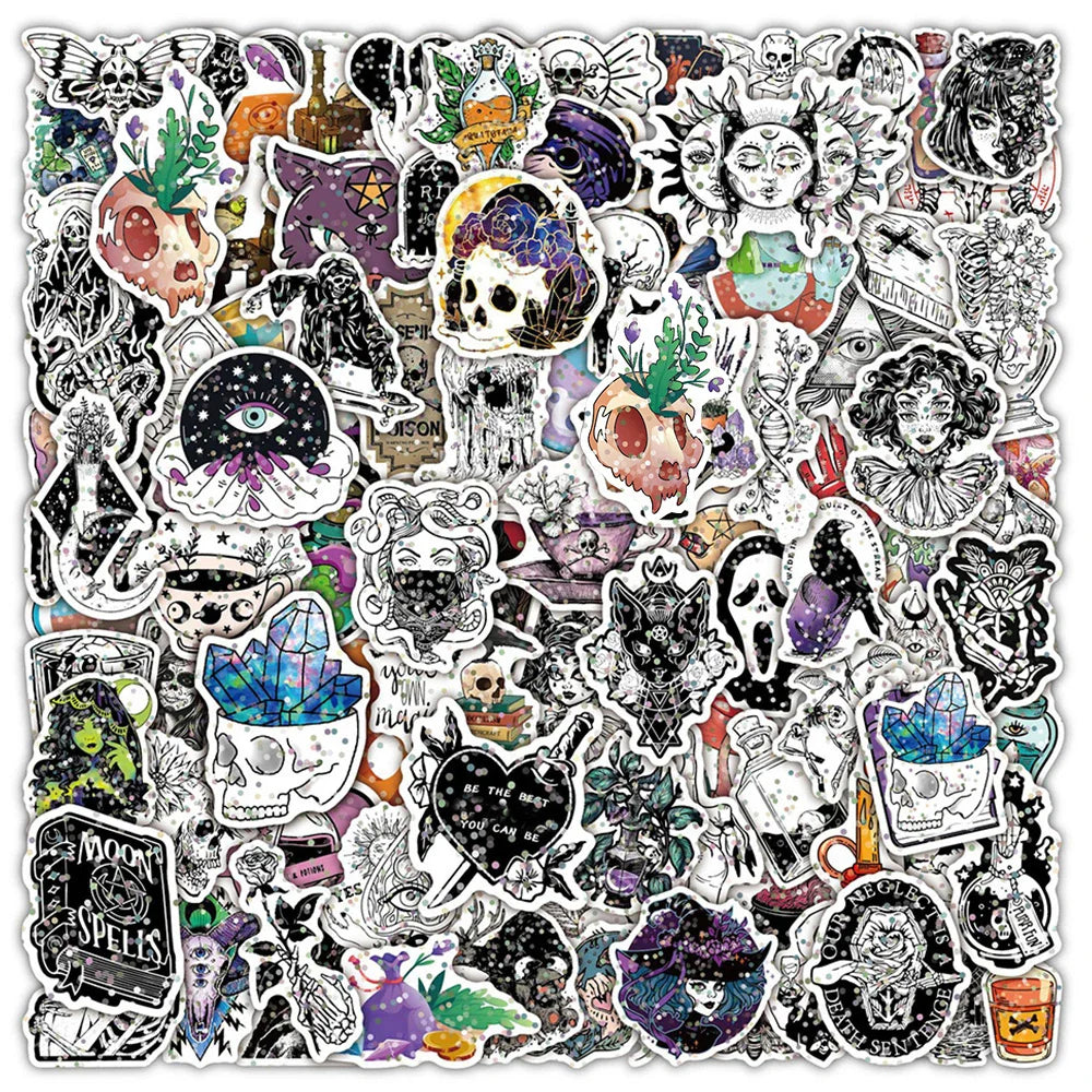 10/30/50/100PCS Holographic Laser Horror Gothic Witch Stickers Waterproof Decals Skateboard Laptop Motorcycle Car Cool Sticker (ONLINE ORDER ONLY)