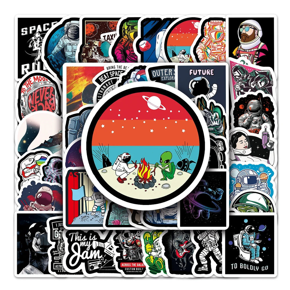 50Pcs Astronaut Cartoon Waterproof Vinyl Stickers for Skateboard Snowboard Decals (ONLINE ORDER ONLY)