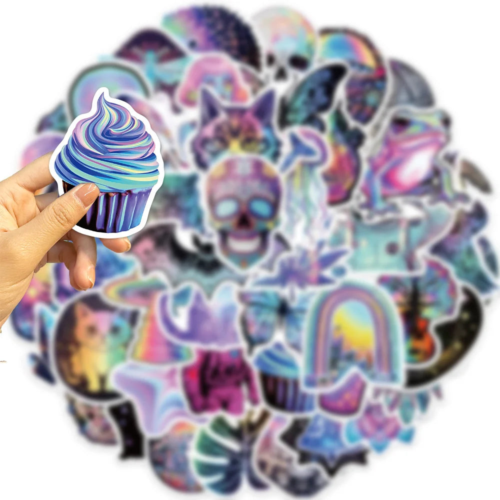 50pcs Cartoon Psychedelic Mysterious Graffiti Stickers For Phone Ipad Aesthetic Sticker DIY Handmade Scrapbooking Material (Online Order Only)