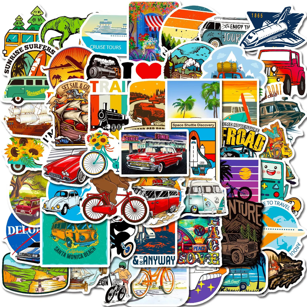 50Pcs Cute Cartoon Vehicle Stickers for Helmet, Wall, DIY Decoration (Online Order Only)