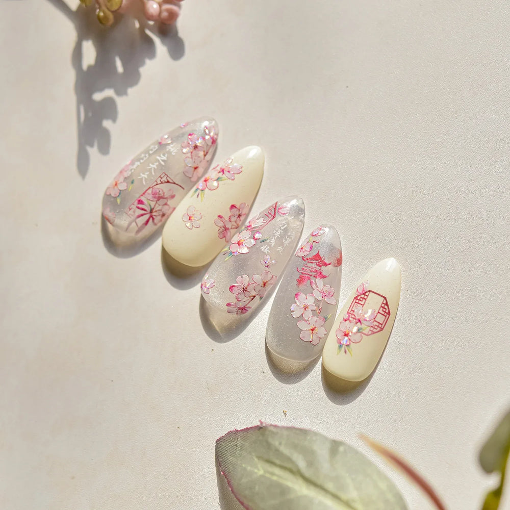 Antique Pear Blossom Peach Blossom Flower Swallow Pattern Adhesive Nail Art Stickers Spring Vibrant and Lively Manicure Decals (ONLINE ORDER ONLY)