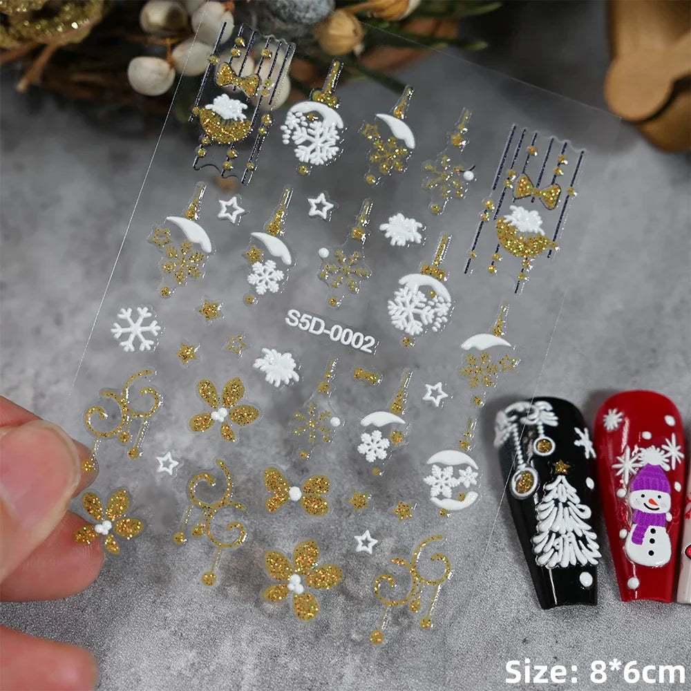 Cute Deer Christmas Nail Stickers 5D Embossed Elk Star Gingerbread Man Snowflake Santa Claus Holly DIY Winter Engraved Manicure* (ONLINE ORDER ONLY)