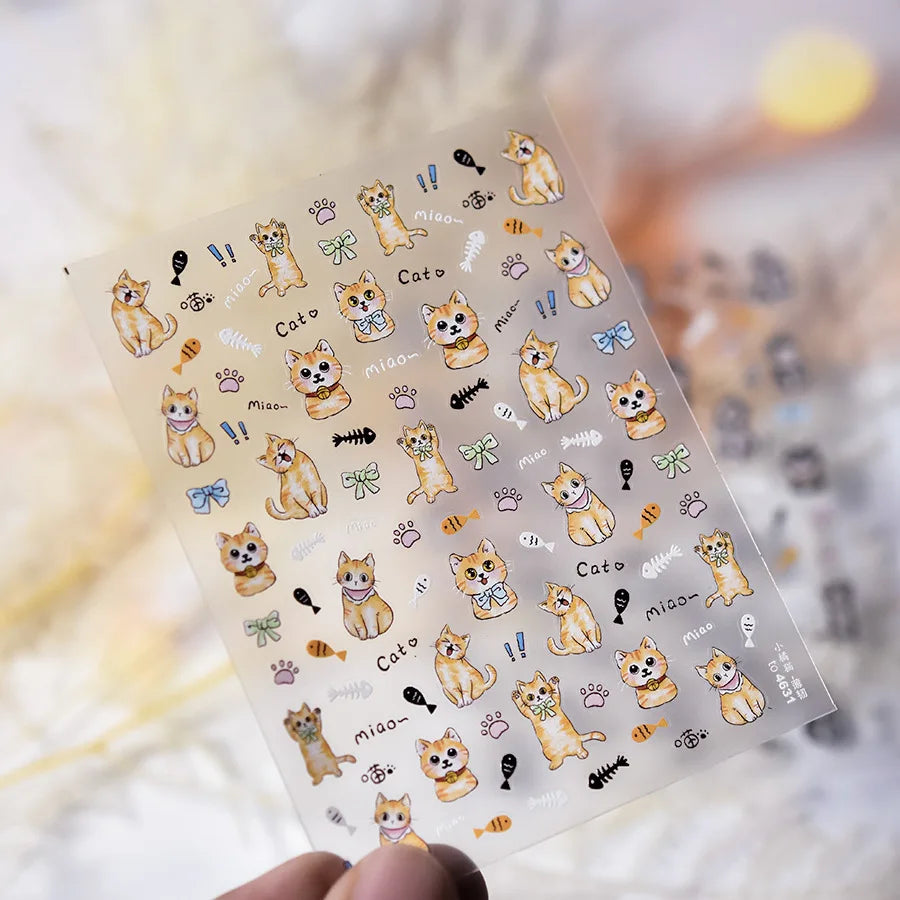 Cute Cat Eye Fishbone Animals Leopard Cat Ginger Cat Kitten Exclamation Point Paw Self Adhesive Nail Art Sticker Manicure Decals (ONLINE ORDER ONLY)