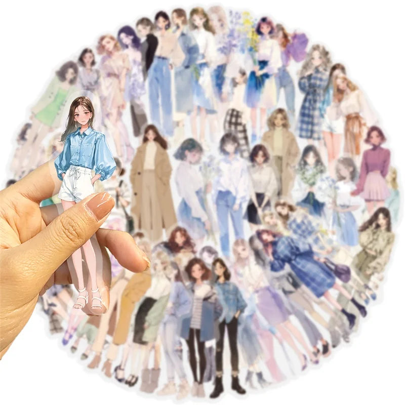 50PCS Kawaii Fashion Girl PET Sticky Sticker Aesthetic Korean Stationery DIY Decoration Scrapbooking School Supplies for Kids (ONLINE ORDER ONLY)