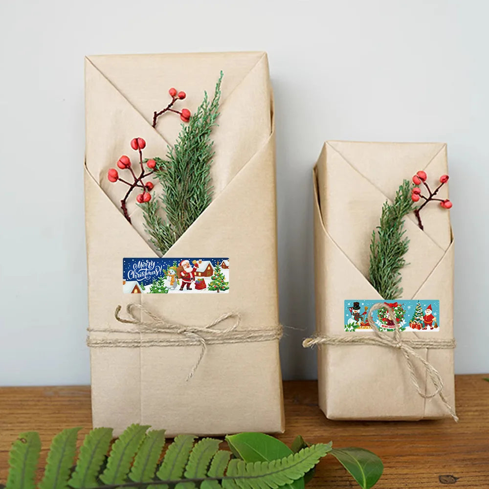 120pcs/roll Merry Christmas Stickers Rectangle Holiday Decorative Labels Decals Christmas for Business Package Gift Wrapping (ONLINE ORDER ONLY)