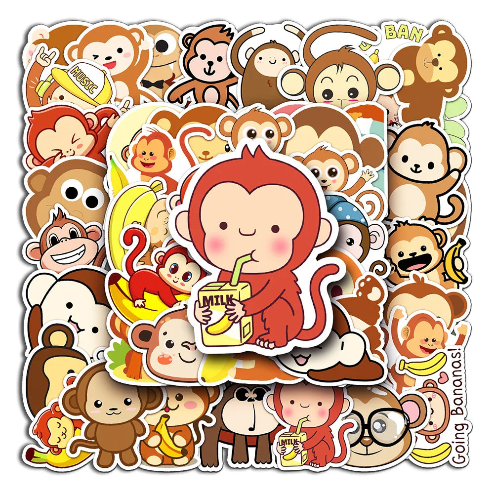 Kawaii Monkey Stickers for Laptop, Skateboard, Stationery, Kids Gift (Online Order Only)