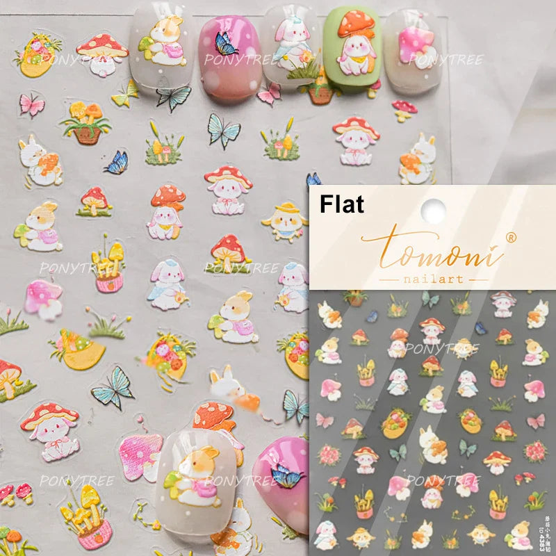 Graffiti Rabbit Dog Bunny Milk Strawberry Jewel Candy Knife Envelope Soft Relief Adhesive Nail Art Stickers Cute Manicure Decals (Online Order Only)