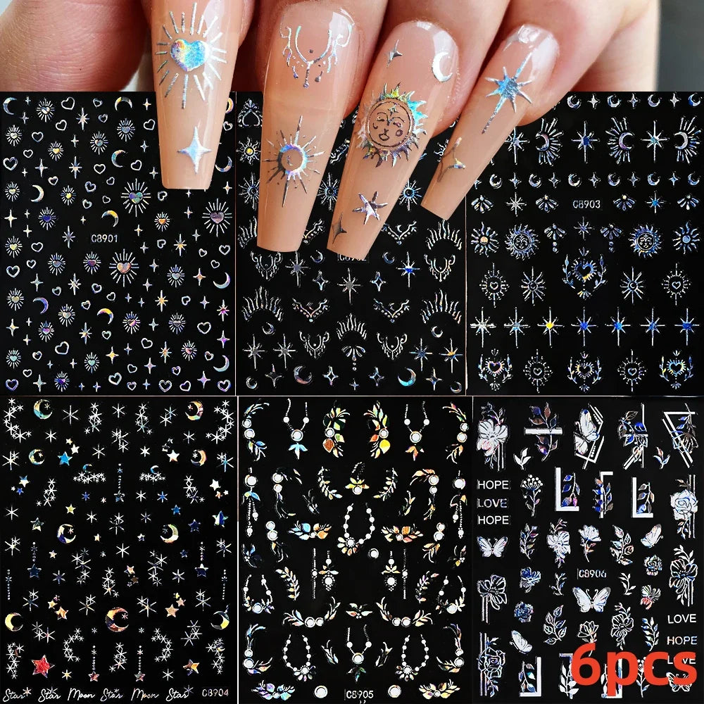 6 Sheets Moon/Star Nail Art Sticker Adhesive Gold Color Sticker Sheets Universal Constellation Shapes Sticker Art Decoration (ONLINE ORDER ONLY)