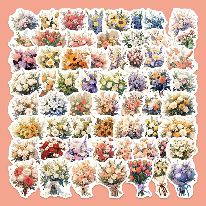 60pcs Cartoon Couple Flower Graffiti Stickers for Helmet, Wall, DIY Decoration (Online Order Only)