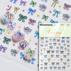 Chic Red Bowknot Silk Ribbon Pearl Elegant Line Self Adhesive Nail Art Stickers Dressy Rhinestone Manicure Decals Nail Supplies (Online Order Only)