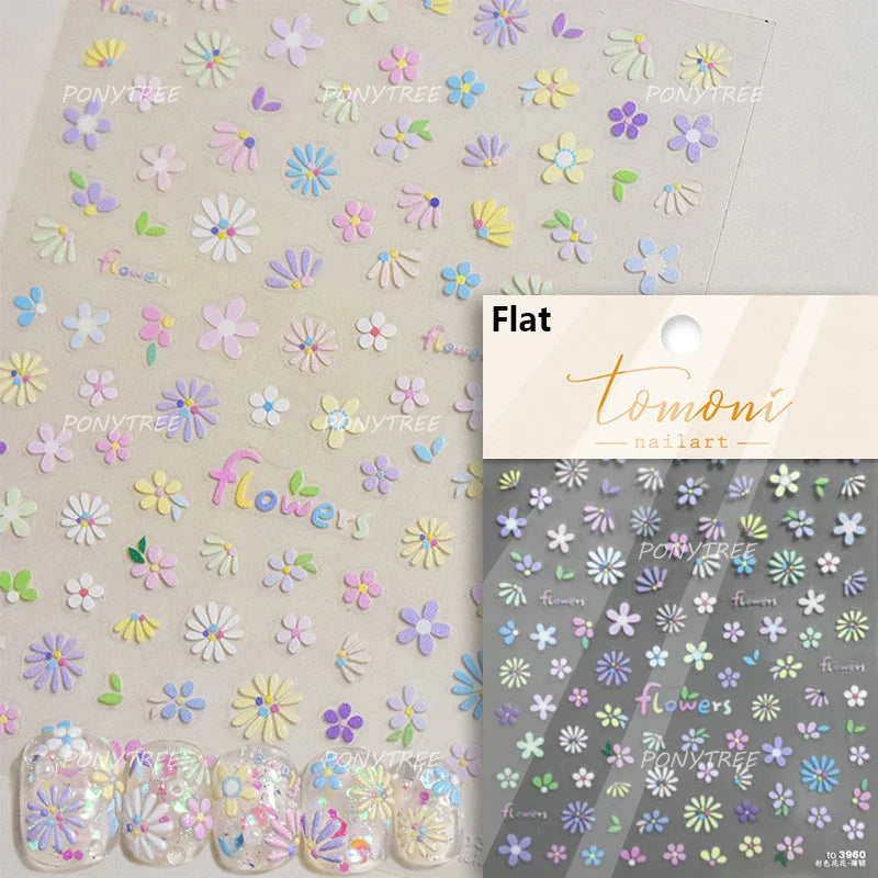 Vibrant and Lively Pullulate Purple Blue Snow Orchid Flower Garden Springtime Adhesive Nail Art Sticker Chic 3D Manicure Decals (Online Order Only)