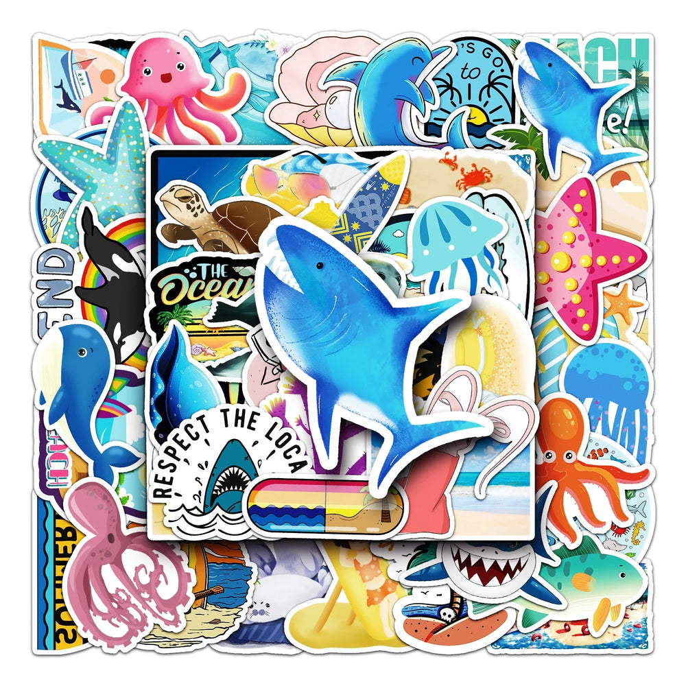 50Pcs Ocean Cartoon Waterproof Vinyl Stickers for Skateboard Snowboard (ONLINE ORDER ONLY)