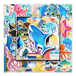 50Pcs Ocean Cartoon Waterproof Vinyl Stickers for Skateboard Snowboard (ONLINE ORDER ONLY)