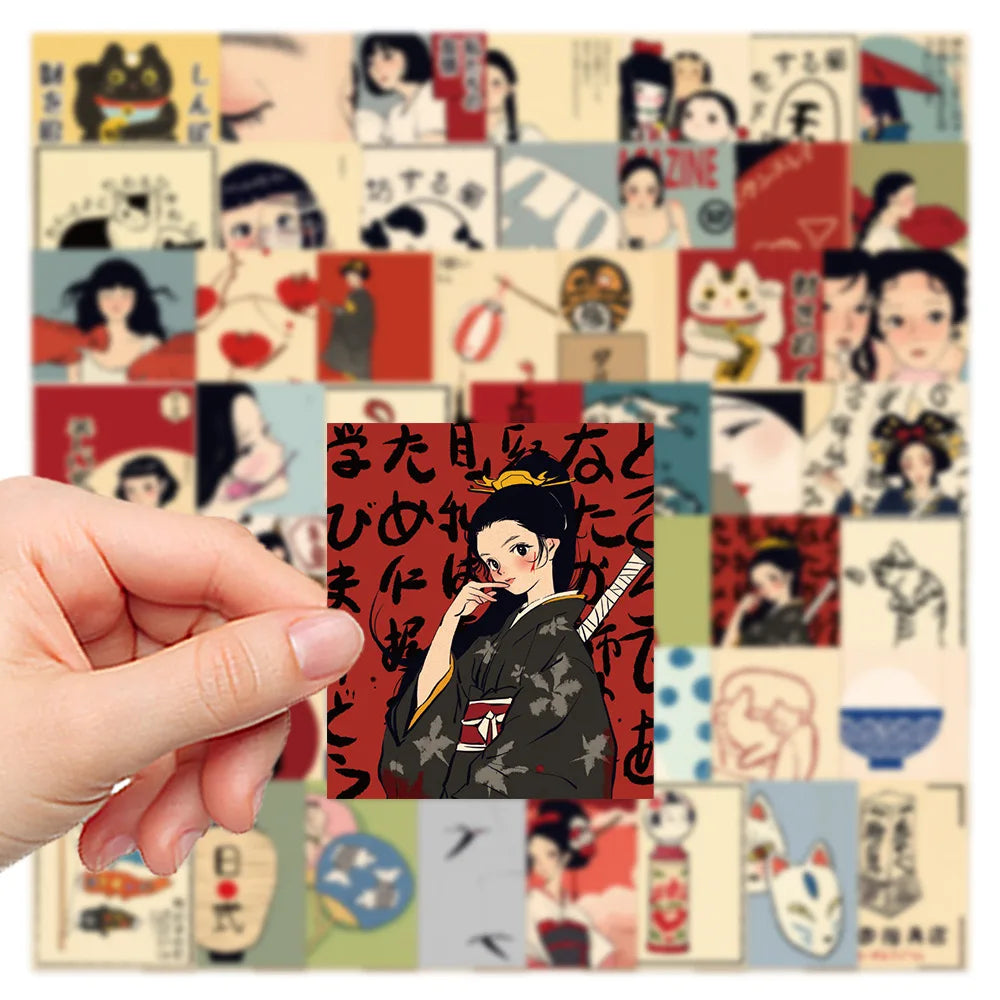 10/50pcs Retro Cartoon Japanese Culture Girls Anime Stickers Aesthetic Graffiti Decals For Motorcycle Luggage Phone Cool Sticker (ONLINE ORDER ONLY)