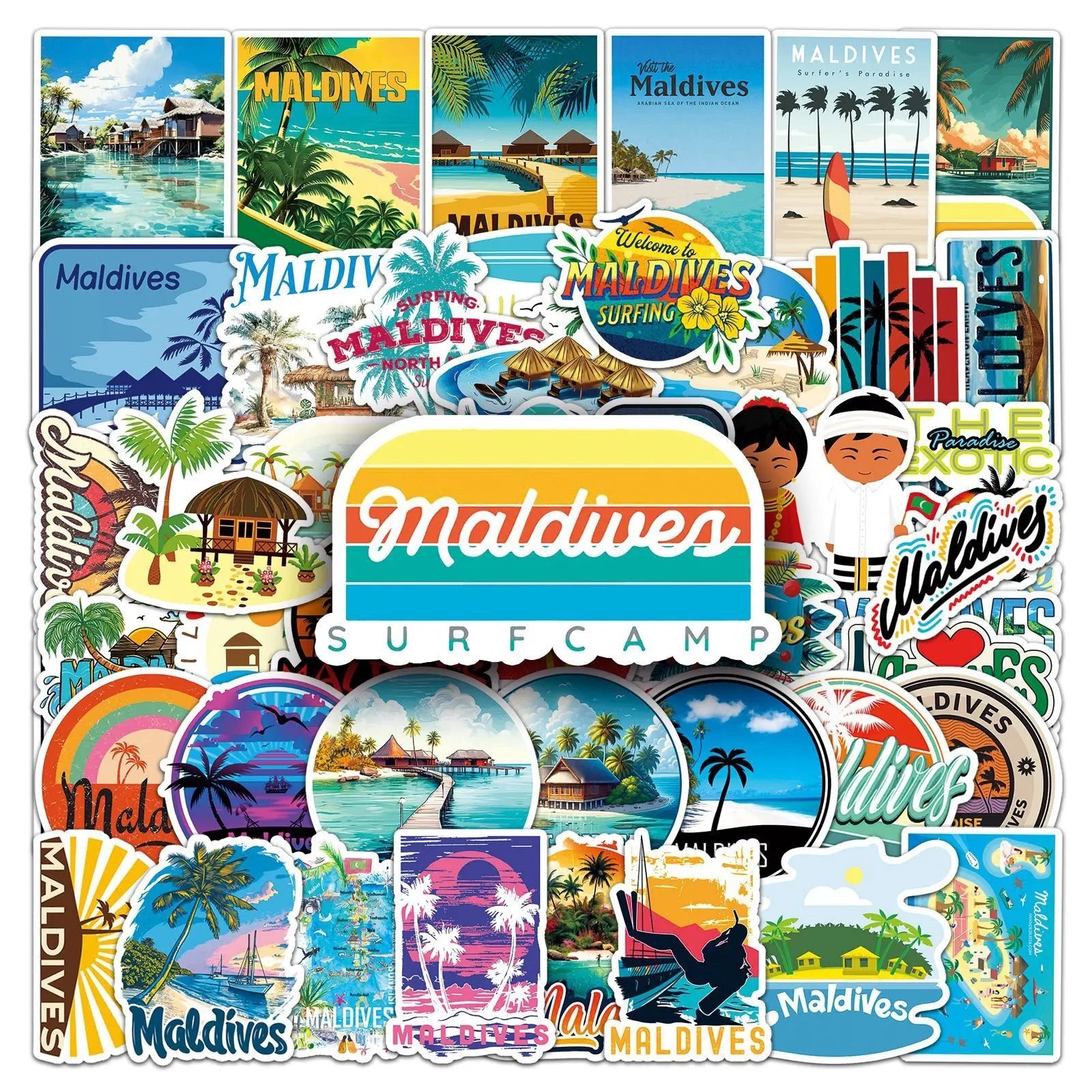 10/50pcs Cool Maldives Landscape Travel Stickers Holiday Beach Surfing Decals DIY Surfboard Luggage Suitcase Guitar Car Sticker (ONLINE ORDER ONLY)