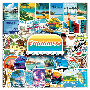 10/50pcs Cool Maldives Landscape Travel Stickers Holiday Beach Surfing Decals DIY Surfboard Luggage Suitcase Guitar Car Sticker (ONLINE ORDER ONLY)