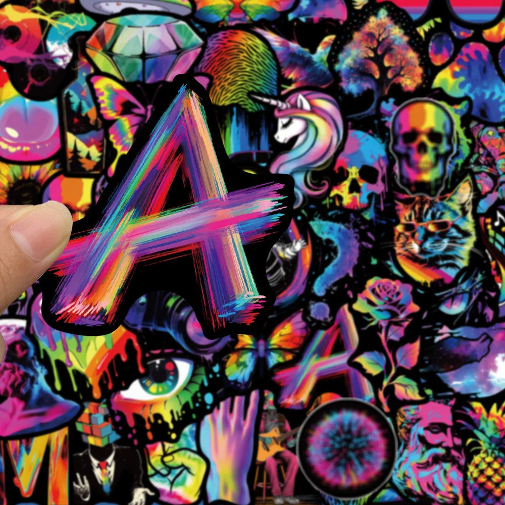 10/30/50pcs Cartoon Rainbow Cool Waterproof Stickers Aesthetic Decals DIY Laptop Suitcase Phone Car Decoration Sticker Kids Toys (Online Order Only)