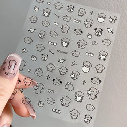 1Pc 3D Cute Black Silver Smile Dog Decals Y2K Cartoon Cat Footprint Nail Stickers Graffiti Star Heart DIY Manicure Slider Decor* (ONLINE ORDER ONLY)