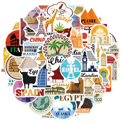 World City Landmark Stickers for Suitcase, Skateboard, Laptop, Luggage, Phone - 10/30/50Pcs Decal Set (ONLINE ORDER ONLY)