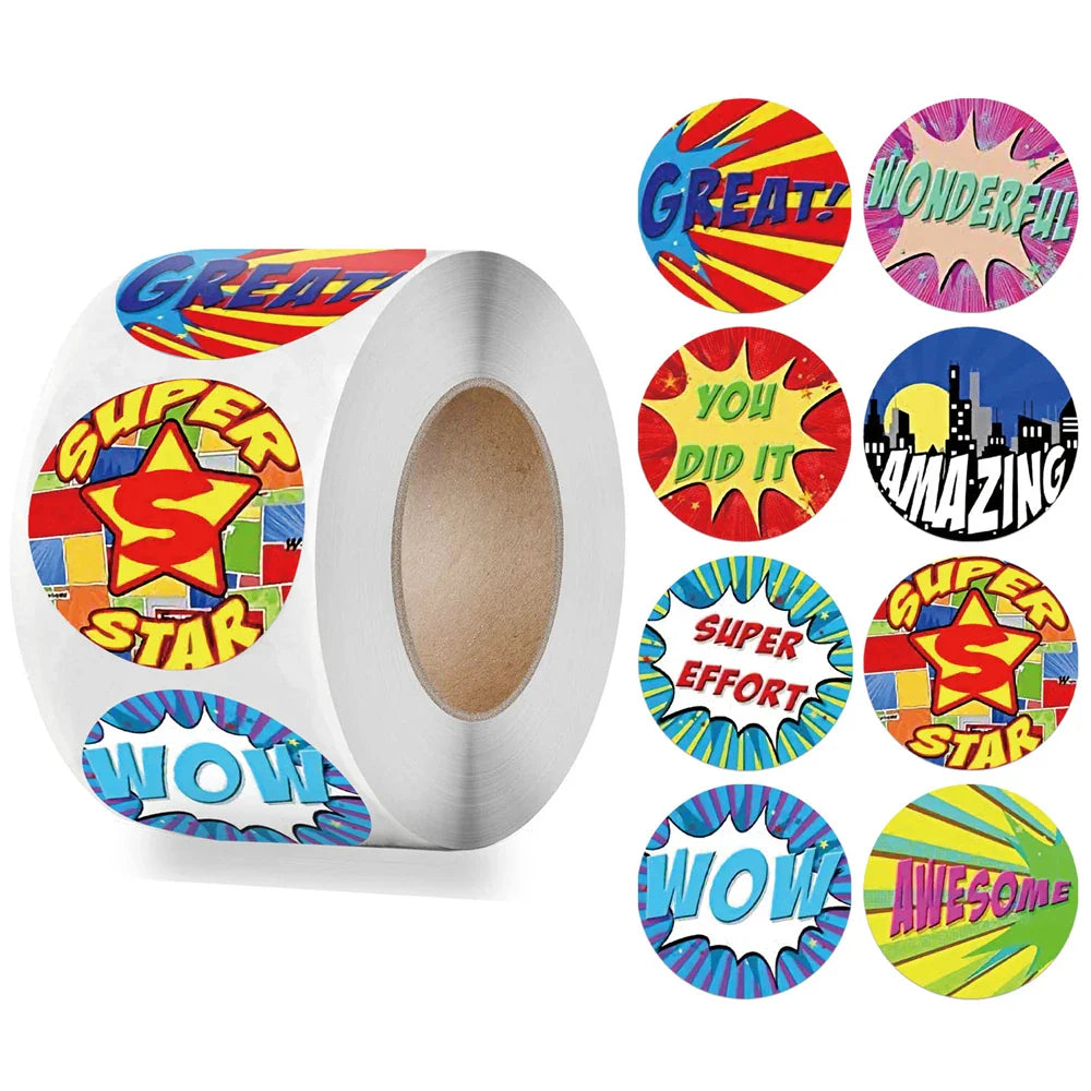 100-500pcs Cute Reward Stickers Roll with Word Motivational Stickers for School Teacher Kids Student Stationery Stickers Kids (Online Order Only)