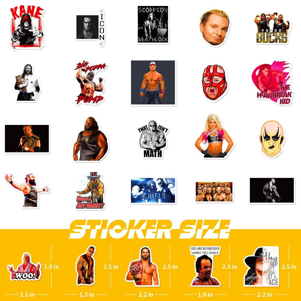 10/50pcs WWE Stationery Sticker For Car Laptop PVC Backpack Home Decal Pad Waterproof Classic Toys Gifts (ONLINE ORDER ONLY)